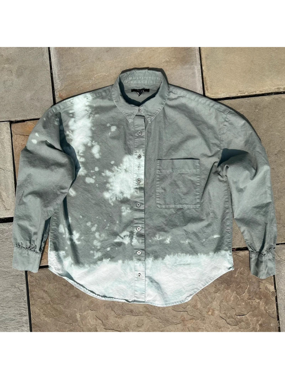 Relaxed Fit Bleach Dye Button Down Shirt